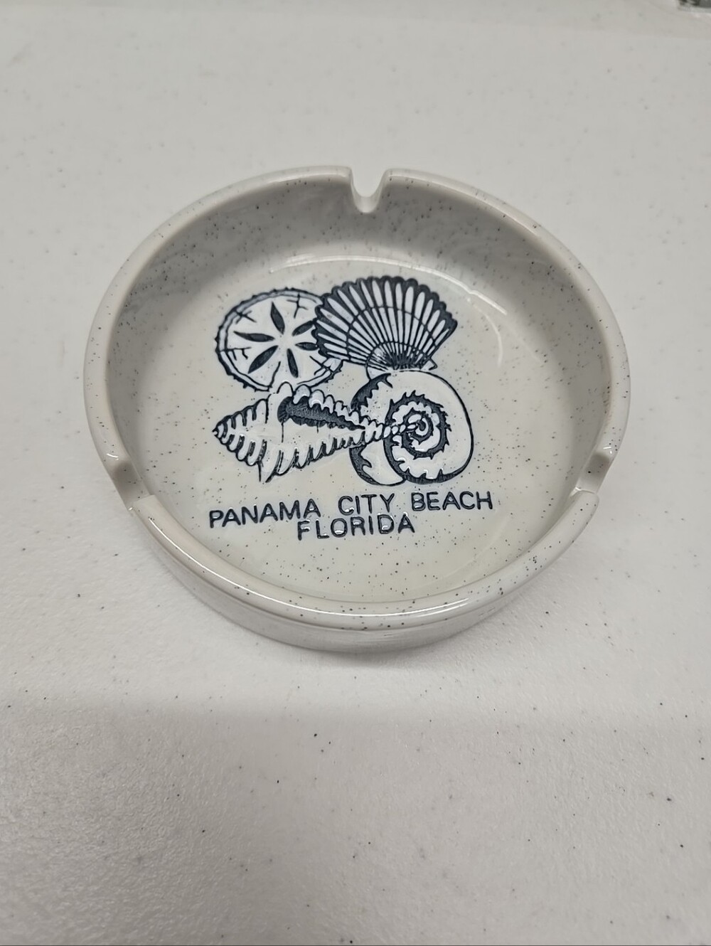 Norcrest Panama City Beach Florida Seashell Ash Tray/Trinket Tray Blue Gray 5in.